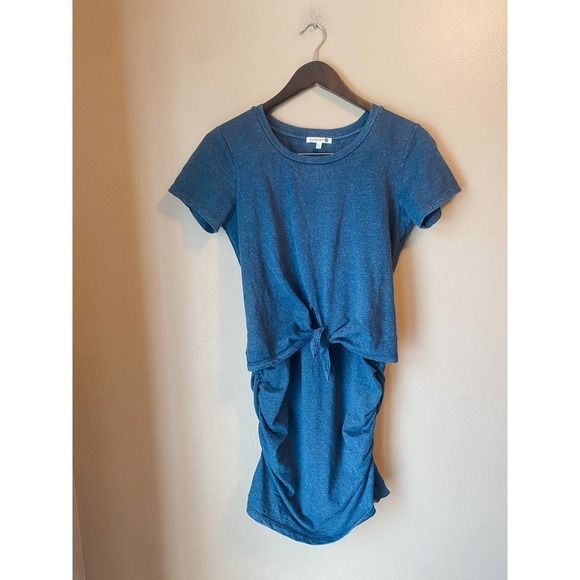 Sundry Navy Blue Tie Front Ruched T-Shirt Mini Dress - Picture 1 of 6